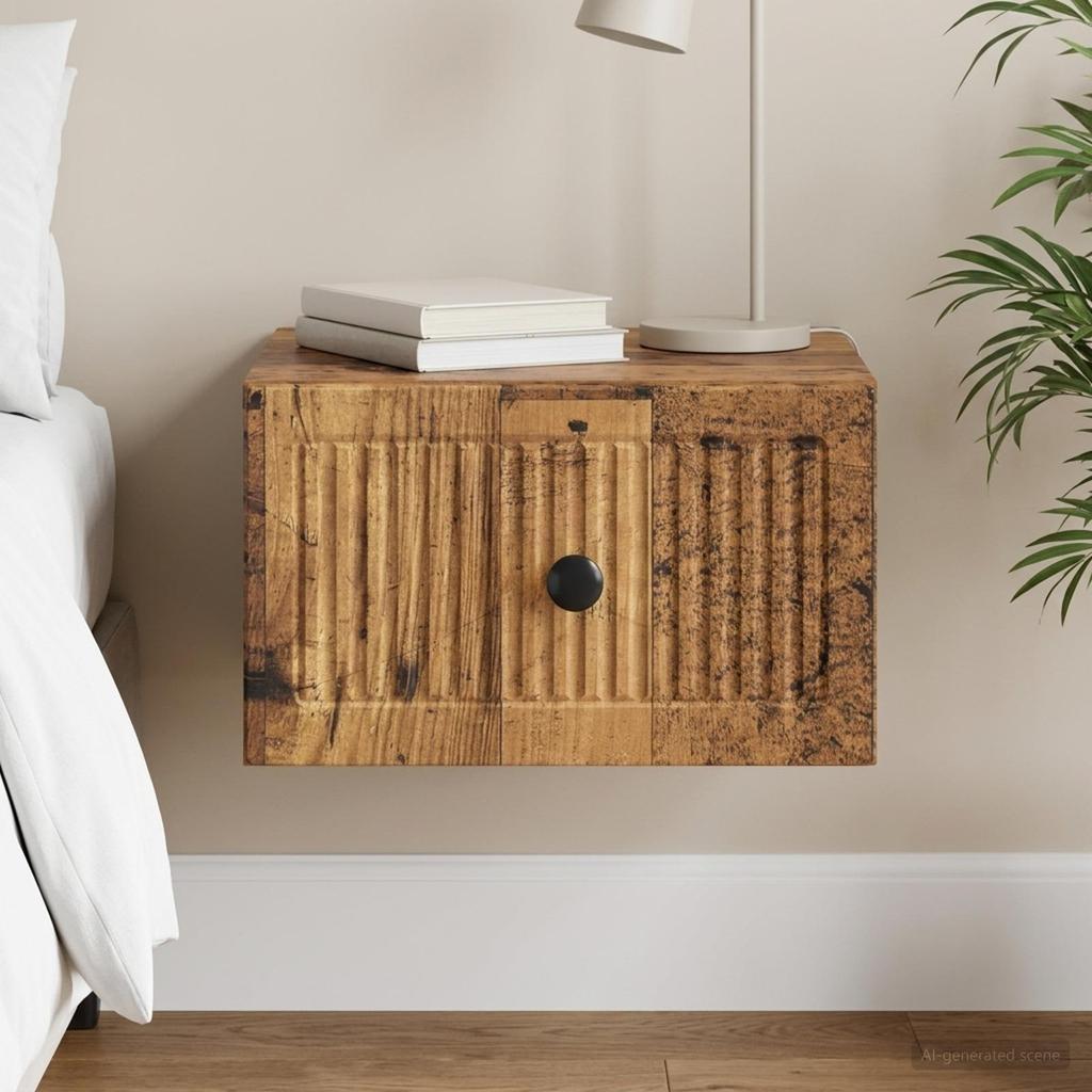 Wall Mounted Nightstand Reclaimed Wood Look 33 x 34.5 x 20 cm