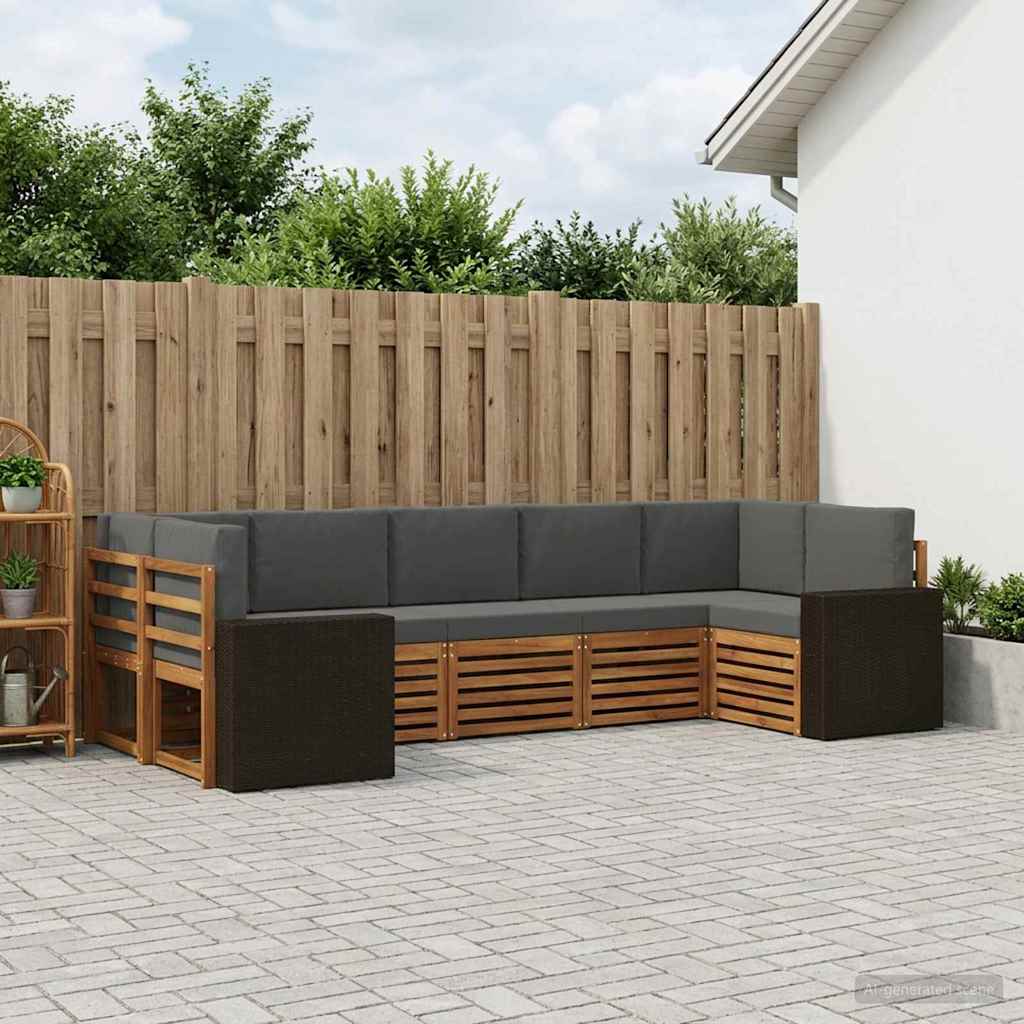 Modular Outdoor Sofa Set with Cushions 7 Pcs Natural and Anthracite Polyester