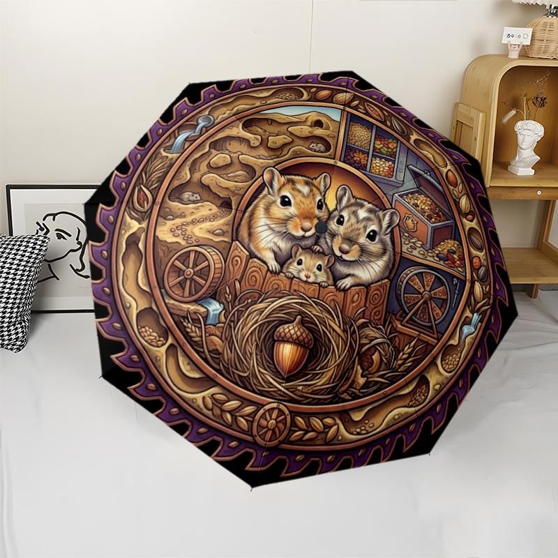 Hamster Harvest Circle pattern umbrella, portable and foldable design, 8 ribs, a casual accessory for Halloween, Christmas, and birthday gifts.