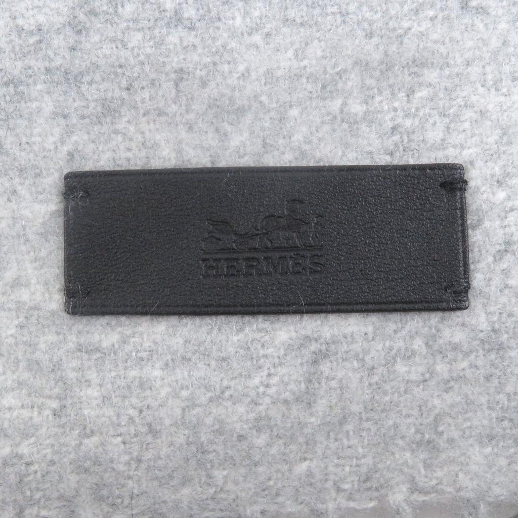 Ausgezeichneter HERMES Schal Neo-Rocabale Bordüre Fransen Hellgrau Kaschmir Herren Gebraucht