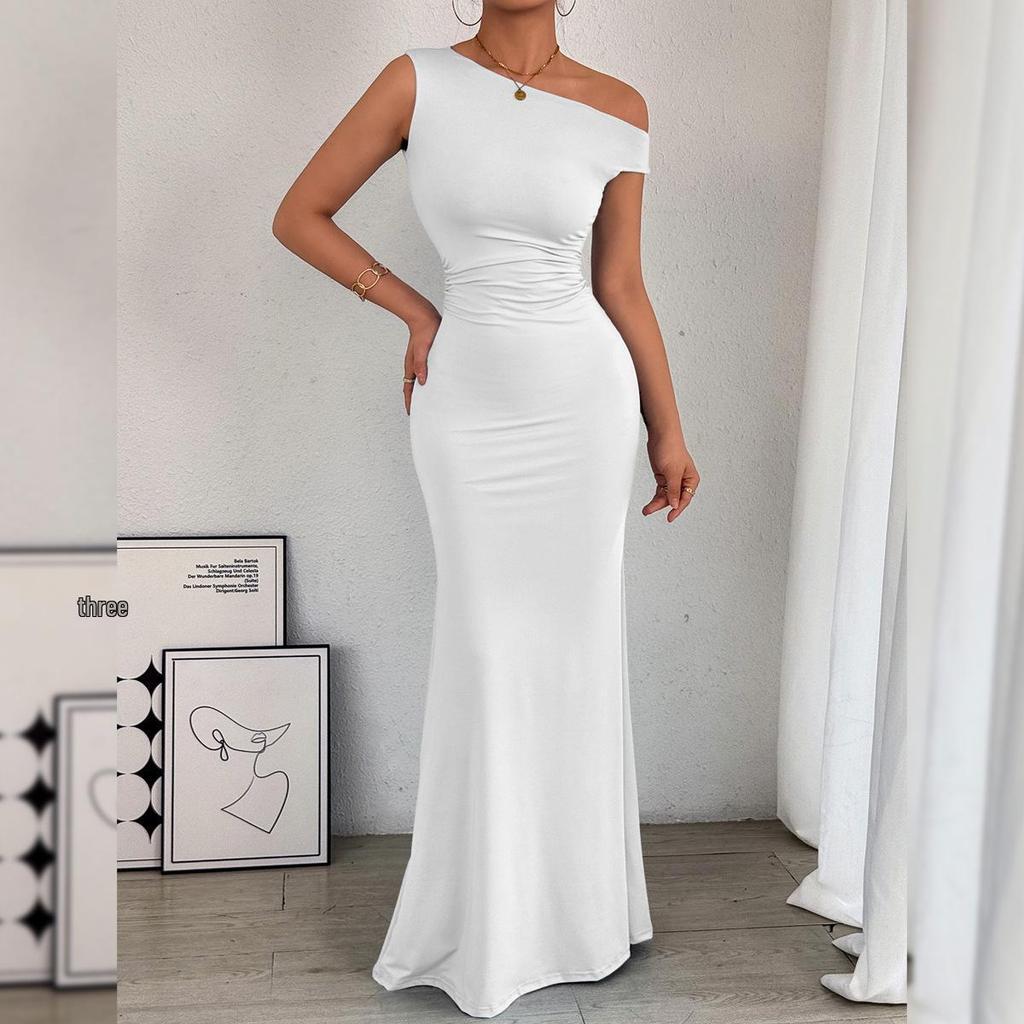 European & American Mermaid One-Shoulder Waist-Draped Sleeveless Dress for Women 2026
