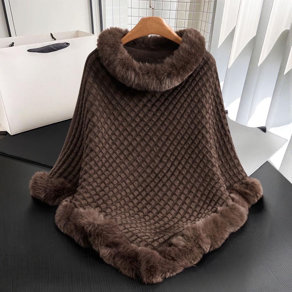 Elegant Classic Waffle Knit Cape-women's Decorative Fall and Winter New Warm Fashion Wedding Evening Dress Shawl
