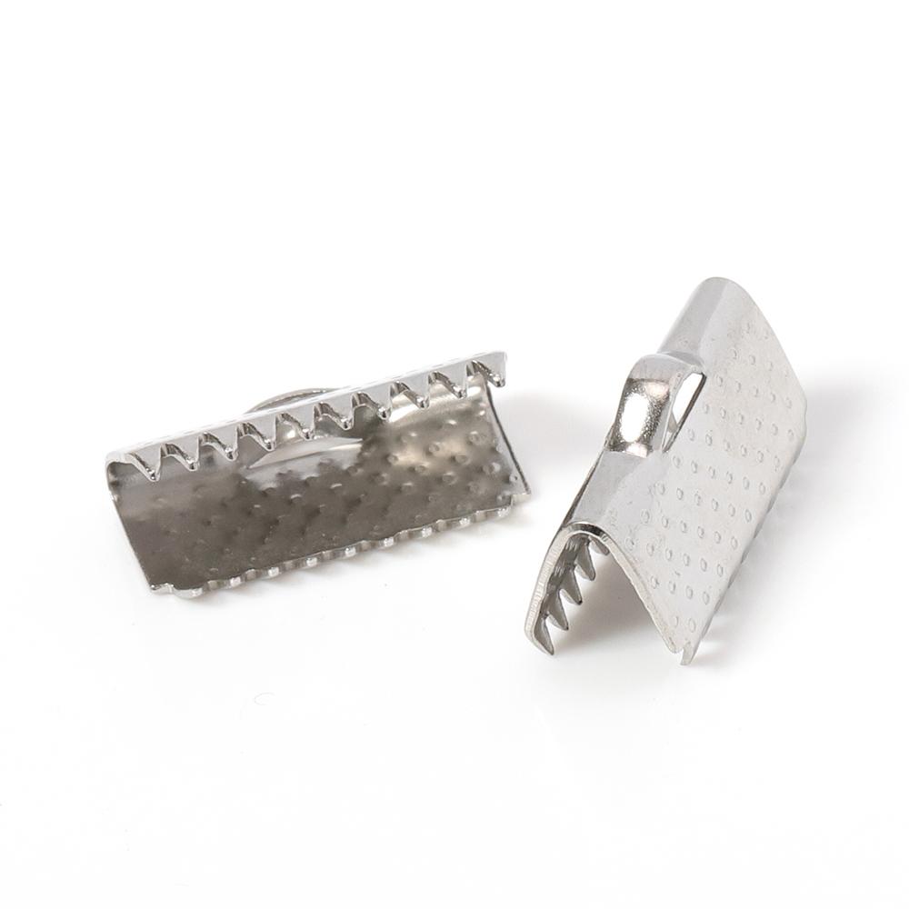 50pcs Stainless Steel Fastener Crimp End Clips Cove Clasps for Jewelry Making Cord Caps Ribbon Leather Cord Foldover Connectors