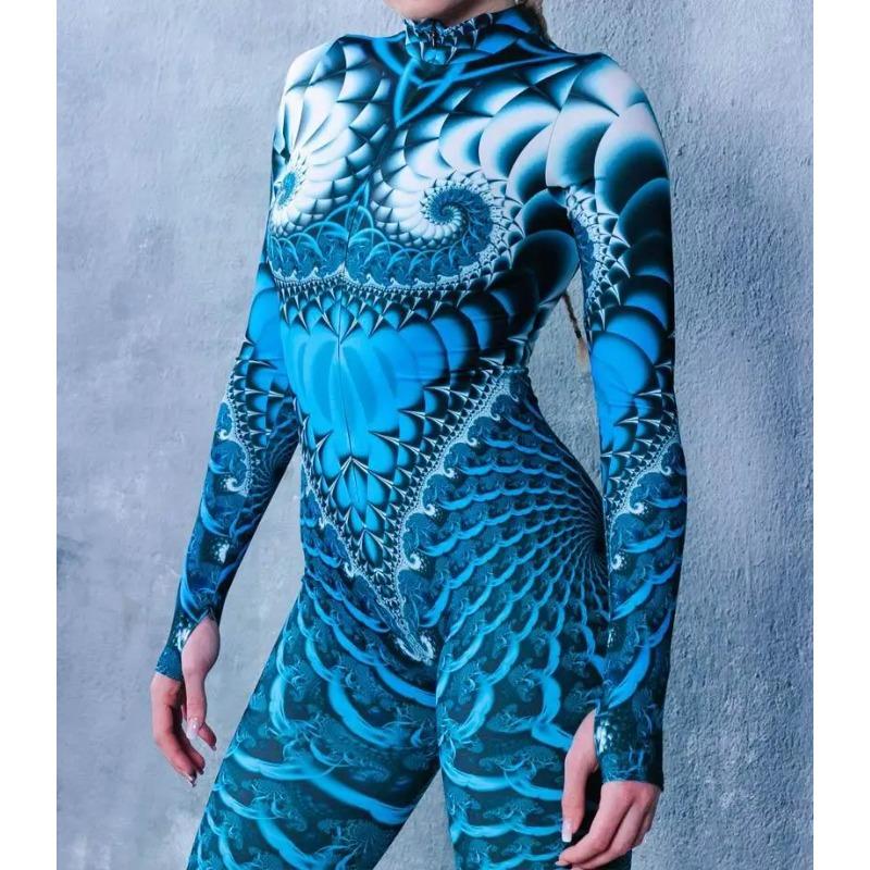 Women 3D Digital Printing Halloween Cosplay Tights Jumpsuit Adult One-piece Carnival Party Stage Show Dance Costume Outfit