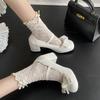 Spring Autumn Mary Jane Shoes Pink White Fashion Shallow Round Toe Mid Heel Shoes Ladies Elegant Outdoor Single Pumps Shoes
