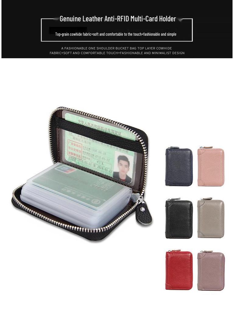 Women's RFID Multi-Slot Accordion Cowhide Card Holder with Anti-Theft Protection