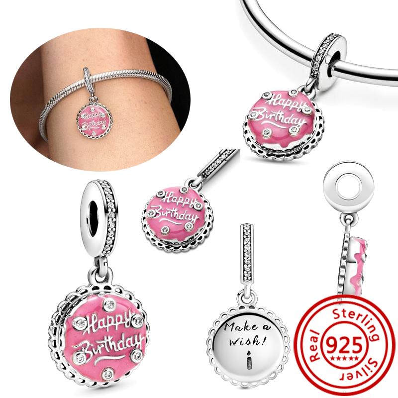 New 925 Copper Pink Candy Lollipop Donuts Dessert Birthday Cake Sweet Life DIY Beads Fit Original Pandora Charm Bracelet Zircon