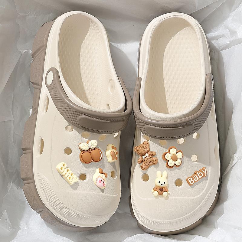 

Милые дырчатые туфли женские летние мультяшные нескользящие с сумкой на платформе ЕВА пляжные для выхода DIY шлепанцы 36~ 37 [suitable for 35~ 36]