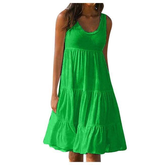 Women's Sleeveless Round Neck Beach Dress - 7 Colors, 8 Sizes, Big Swing Design