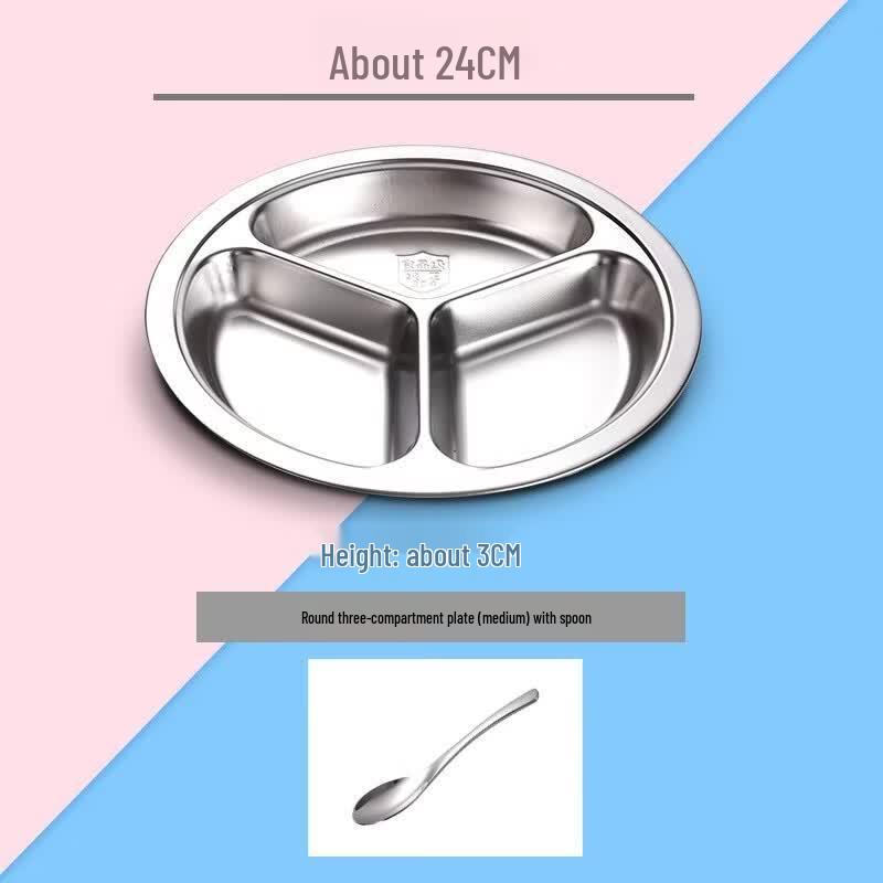 Qianxing 304 Stainless Steel Divided Kids Meal Plate with Spoon (2-Pack)