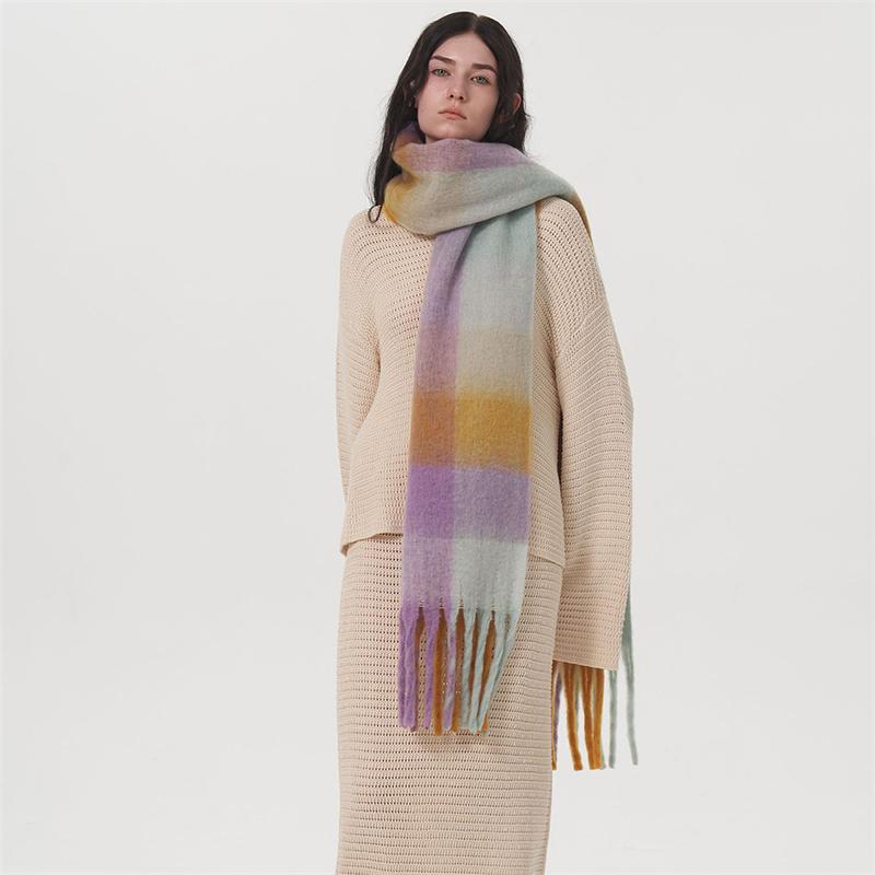 Cashmere Feeling Plaid Scarf Women Winter Thicken Warm Big Shawl Pashmina Tassel Scarves Soft Blanket Bandana Thick Muffler