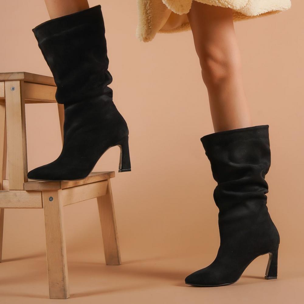 

Модные женские черные замшевые туфли на каблуке