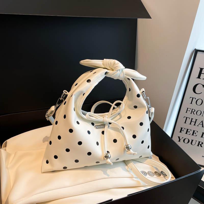 Fashion Niche Polka Dot Leather Handbag Bow Tie Rope Exquisite Hand-held Small Bag Women's Versatile Shoulder Crossbody Bag