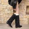 Stivali Western da Cowboy da Donna con Tacco Spesso Vintage alla Moda Scarpe Combinazione Designer Splicing Stivaletti Lunghi da Donna Autunno Inverno