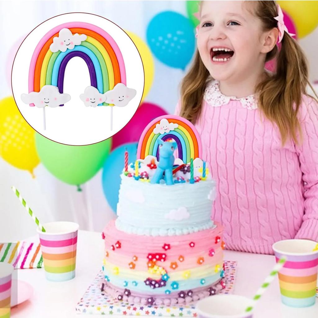 Topper Torta Arcobaleno Argilla Morbida Decorazione Torta Arcobaleno Colorato Tema Arcobaleno Torta per Festa di Compleanno Decorazioni Torta Forniture