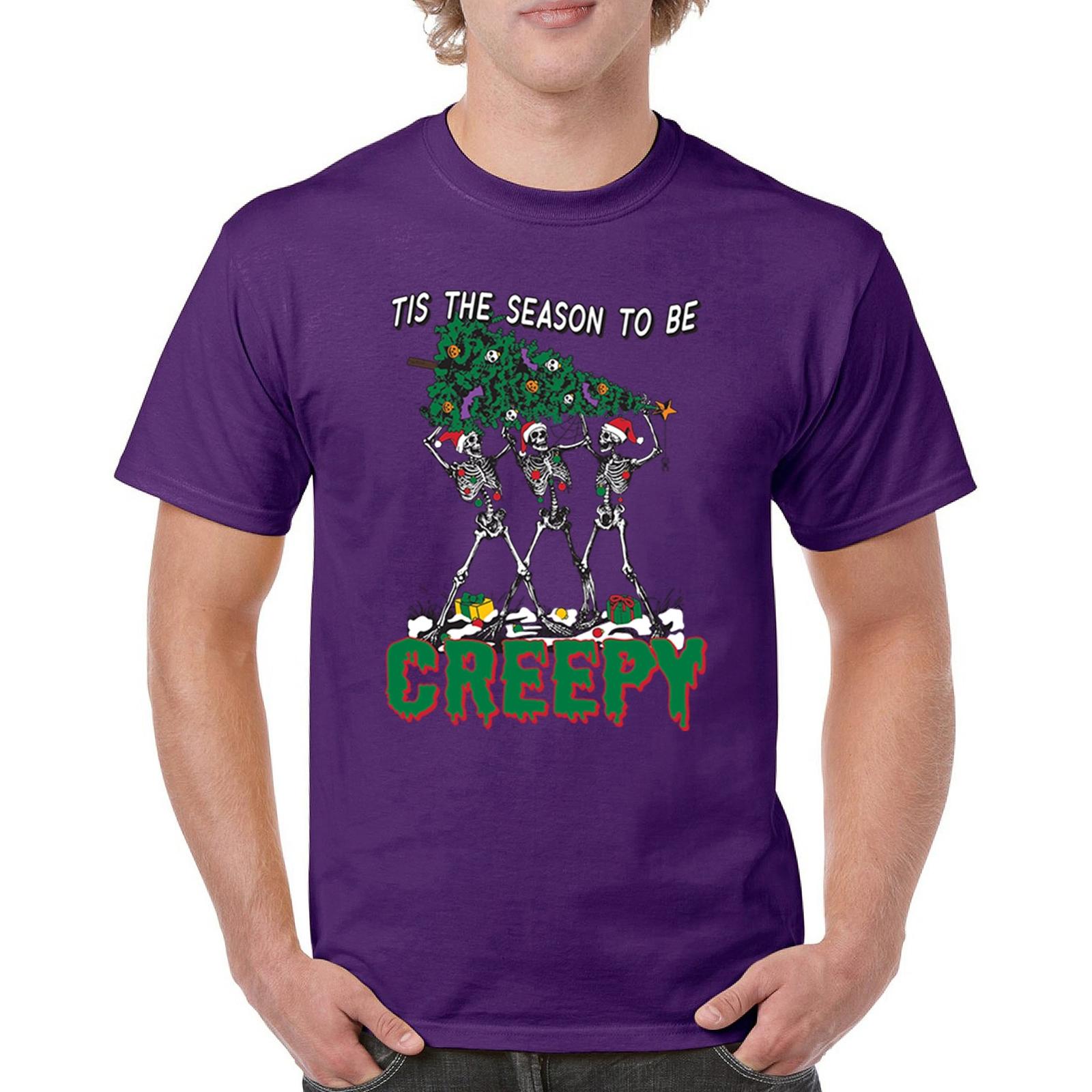 Tis The Season to Be Creepy T-shirt Christmas Skeletons Santa Jolly Men s Tee S