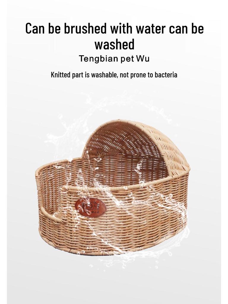 Rattan Cat Villa: Washable, Year-Round Cat House & Dog Bed