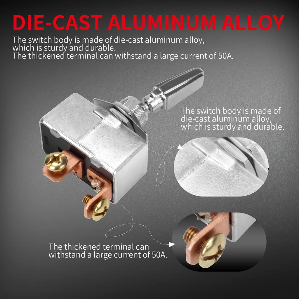 DaierTek Ağır Hizmet 50 Amper 12V Anahtarlı Anahtar Otomotiv 2 Konumlu AÇIK Kapalı Rocker Anahtar SPST 2 Pin Metal Krom Kaplama Vidalı Terminal (2 Adet)