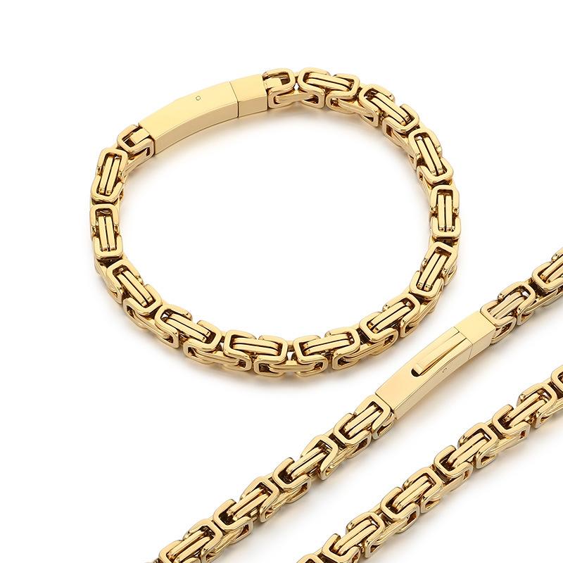 Bracciale Bizantino Personalizzato, Acciaio al Titanio Placcato Sottovuoto Catena Imperatore Fibbia Magnetica Set Collana da Uomo