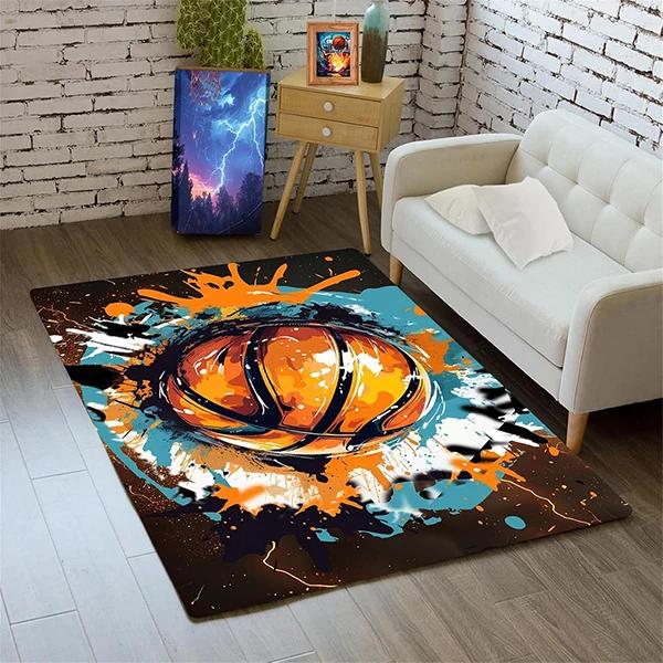 Creative Sports Area Rug Healthy ExerciseTeen Fantastic Basketball Enthusiast Carpet for Home Decor Kid Room ,Etc.