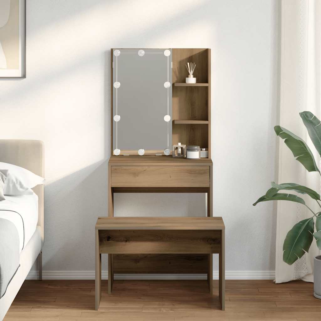 Toaletka Z Oświetleniem Led Dąb Artisan Materiał Drewnopochodny