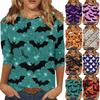 Moda Donna Casual Manica Tre Quarti Stampa Halloween Top Girocollo
