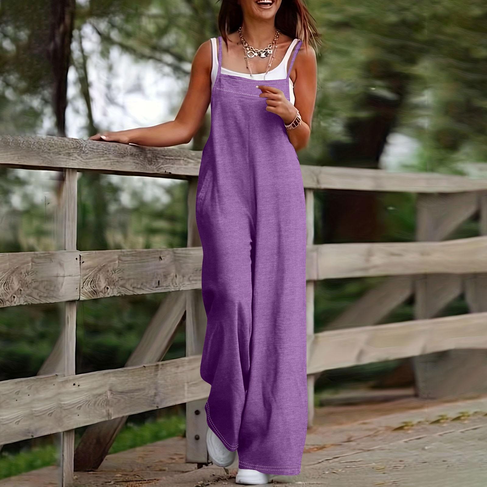 

Женские повседневные комбинезоны, комбинезоны с регулируемыми бретелями, летние без рукавов, милые удобные комбинезоны с карманом S фиолетовый