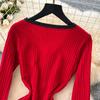 Spring Autumn Women V-neck Full Sleeve Knitted Sweater Party Mini Short Pullover Mermaid Dresses