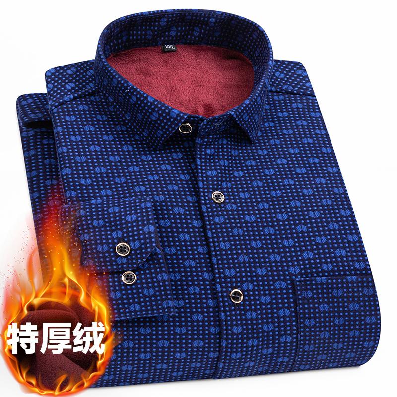 8XL 9XL Plus Fleece Thick Men's Shirt Long Sleeve Autumn and Winter Casual Free Ironing Breathable Fashion Plaid Slim Fit