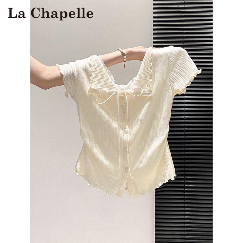 Women s Pleated Waist Faux Two-Piece Lace-Paneled T-Shirt M абрикосовый