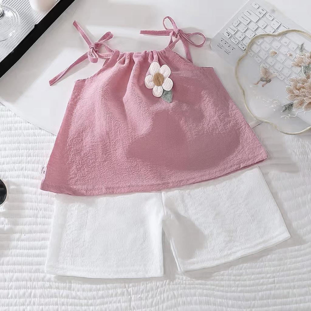Girl Summer Floral Vest + Shorts Daily Wear Two-piece Set Kids Clothes Girls