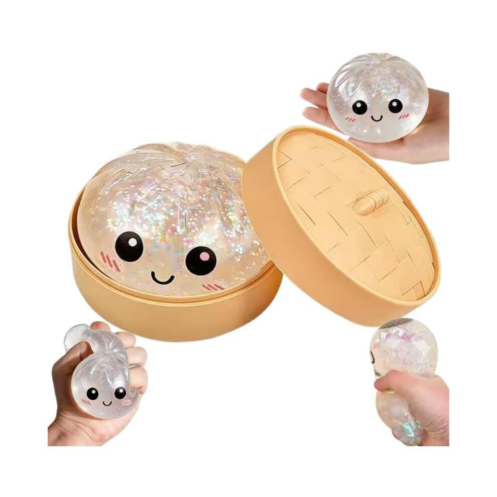 (bianca) Raviolo Glitterato, Scatola Raviolo Glitterato Squishy, Fidget Sensoriale per Alleviare l'Ansia, Pasta Morbida da Spremere Decompressione, Regali per lo Stress (blu)