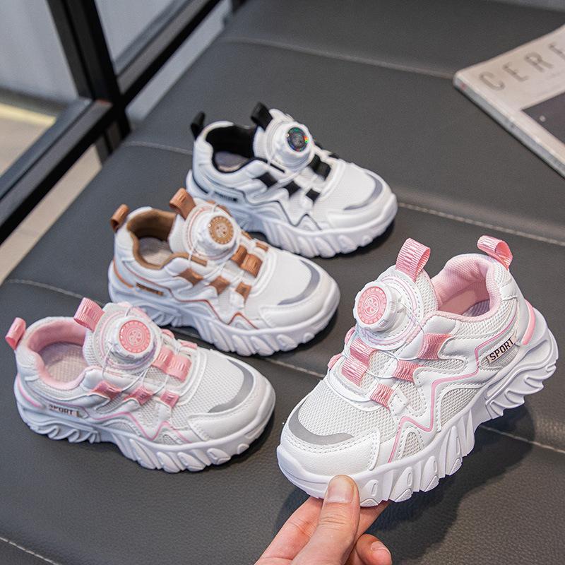 Children's Sneakers 2025 Spring and Autumn New Boys' Sneakers Mesh Breathable Middle and Old Children's Rotating Buttons Girl Tide