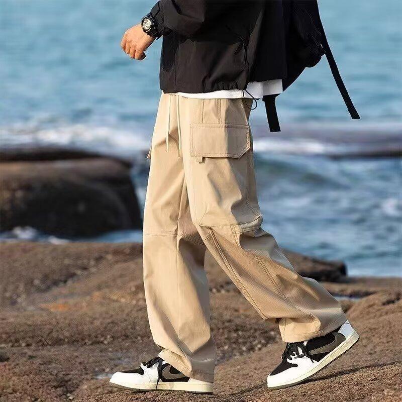 

Spring and Summer New Men s Overalls Simple Elastic Waist Sweatpants Trendy Brand Loose Leggings Casual Pants M хаки