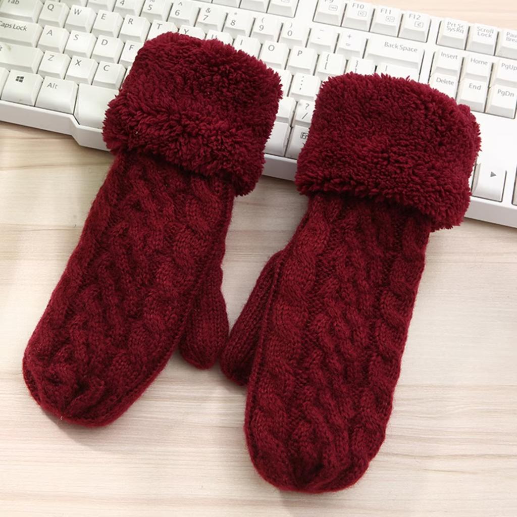 Women's Cozy Fleece Wool Knit Mittens, Grey, 10cm x 23cm