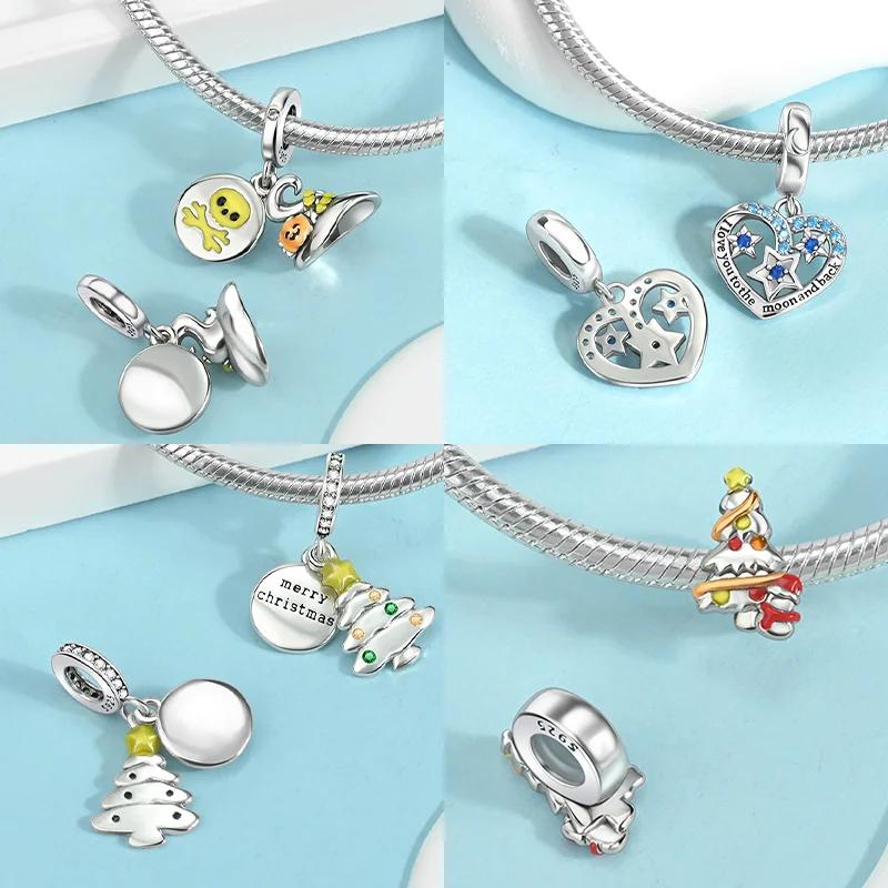 Copper New Christmas Charms Elk Santa Claus Bead Snowflake Bell Snowman Charm Fit Original Bracelet Diy Jewelry For Women