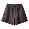 Damen Herbst Winter Sexy Amerikanischer Stil Übergröße Schlankmachend Weites Bein PU-Leder Mini-Shorts Elastischer Bund Taschen-Design Heiß Hosen Mini-Shorts