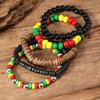 5 ks barevných náramků v reggae stylu, sada stohovatelných náramků, boho etnické ručně vyráběné dárky, červený, žlutý, zelený, černý, dřevěný korálkový náramek na zápěstí
