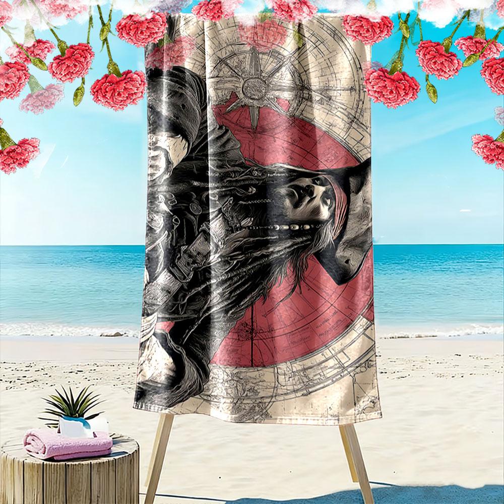 Pirate Illustration Beach Towel Beach Towel Quick-drying for Travel Outdoor Sports Jogging Beach and Swimming