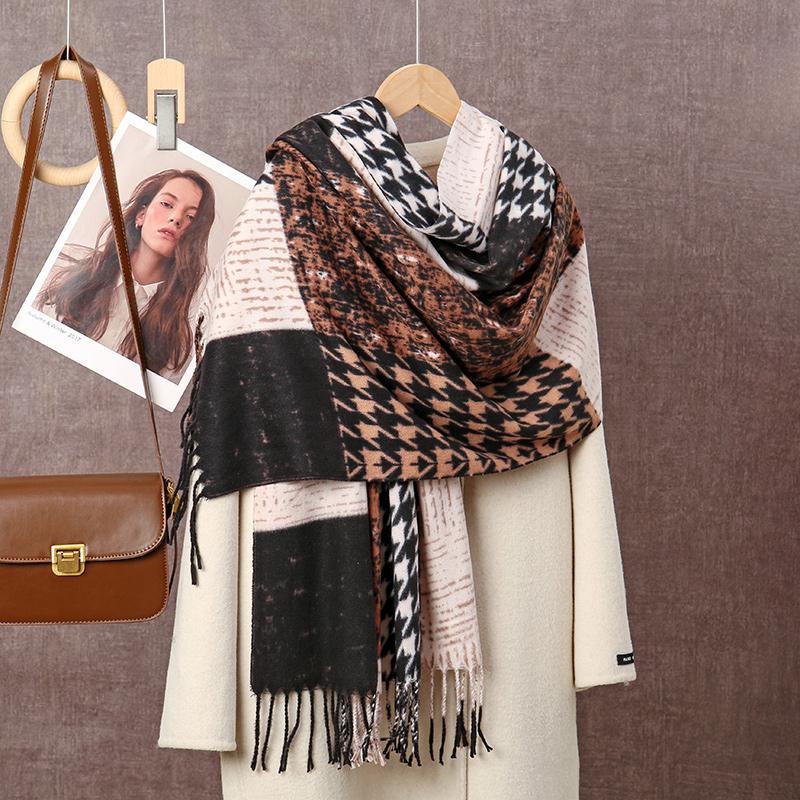 Luxury Plaid Cashmere Shawl Leopard Print Scarf For Women Autumn Winter Warm Wraps Outdoor Windproof Muffler Tassels Scarves