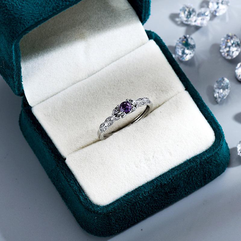 Silver Color Light Luxury Style Amethyst Dazzling Zircon Ring for Women's Girls Simple Fashion Adjustable Ring Jewelry Gifts