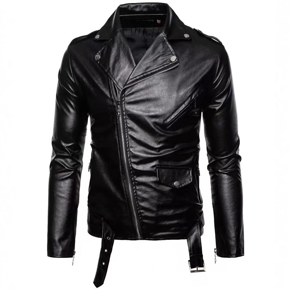 New locomotive slim leather jacket men's leather jacket British fashion men's PU leather jacket trend