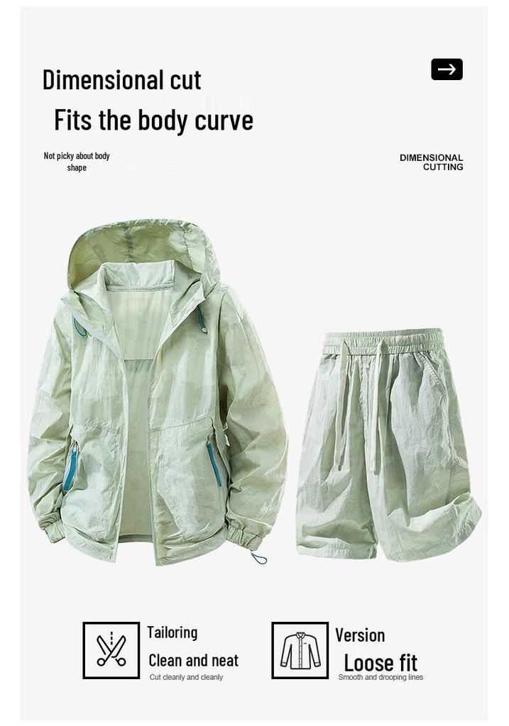 2026 Men's Summer Sun Protection Sports Set: Hooded Jacket & Shorts