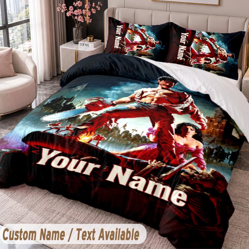 Custom Name Text 3Pcs Bedding Set Evil Dead Ash Williams Duvet Cover And Two Pillowcases