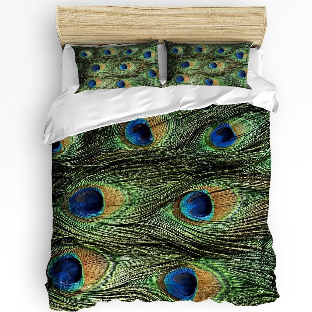 Green Animal Peacock Feather Duvet Cover With Pillow Case Custom 3pcs Bedding Set Quilt Cover Double Bed Home Textile