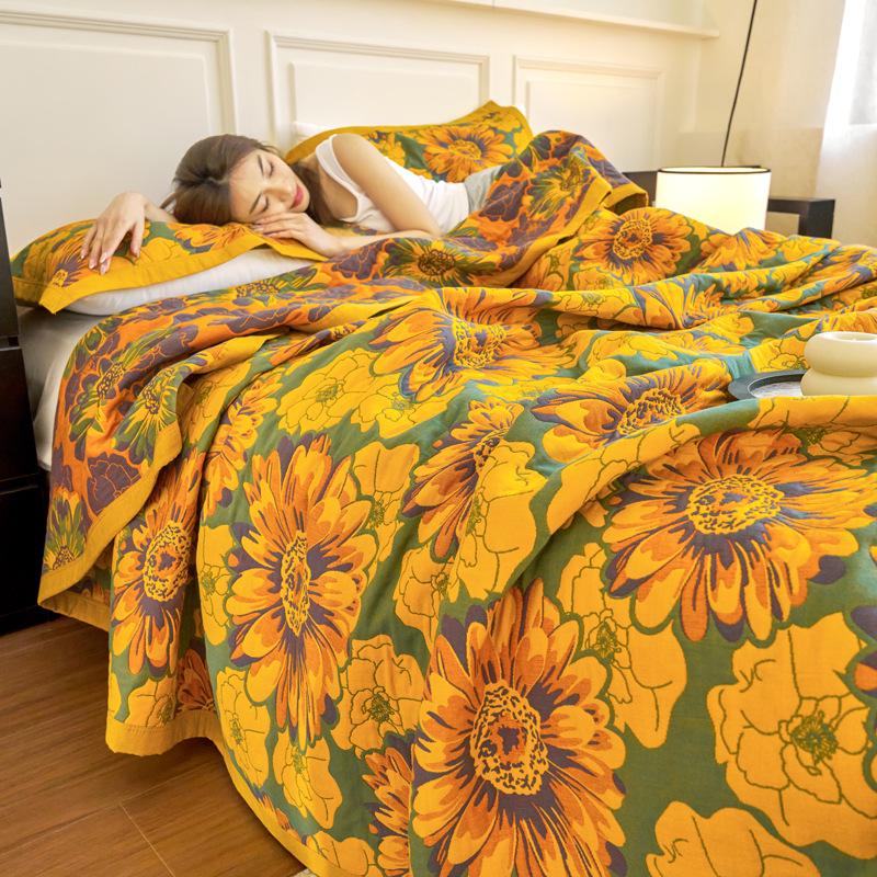 All-Cotton Yarn-Dyed Jacquard Gauze Blanket - Soft, Skin-Friendly Four-Season Bedspread