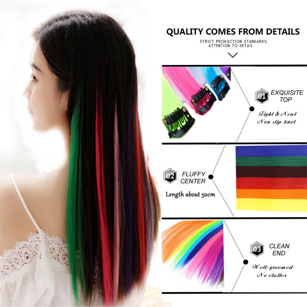 Hair Extensions Ombre Rainbow Color Strips Hairpieces Hair Clip Long Straight Hair Synthetic Hair