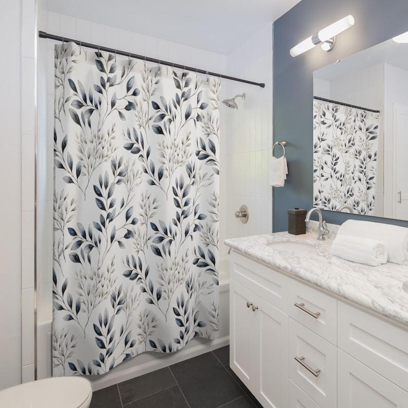 

Shower Curtains, Elegant Blue And Gray Vines, Classy Home Decor, Bathroom Decoration, Floral Shower Curtain, Gift For Her W60H190(CM)-1 Pcs