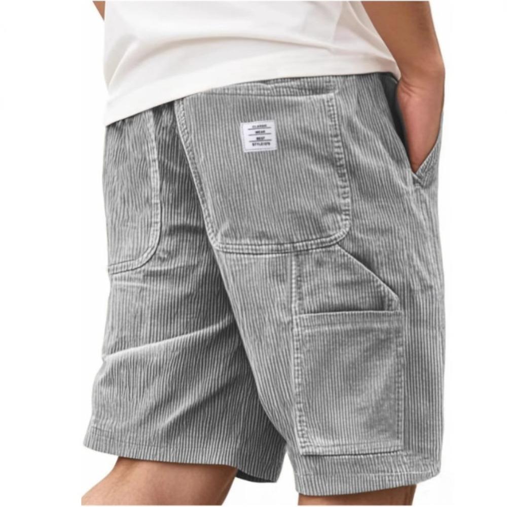 Herren Vintage Cord Cargoshorts, Modische Mehrzwecktaschen Gesticktes Etikett Lässige Kurzhosen