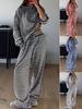 Women's Autumn Striped Long Sleeve Top High Waist Pants Fashion Casual Set